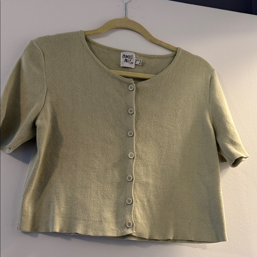Princess Polly Light Sage Green Short-Sleeve Button-Up Top